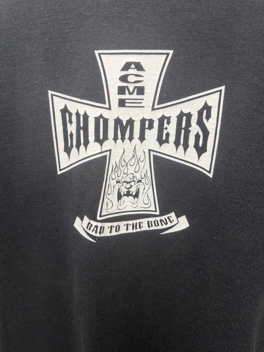 Vintage Six Flags Looney Tunes Taz ACME Chompers Bad to the Bone Graphic T-Shirt
