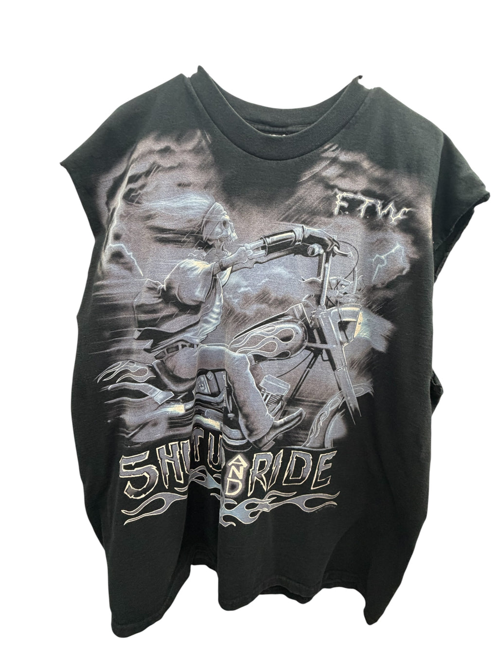 Vintage Liquid Blue FTW Shut Up And Ride Skeleton Biker Sleeveless T-Shirt