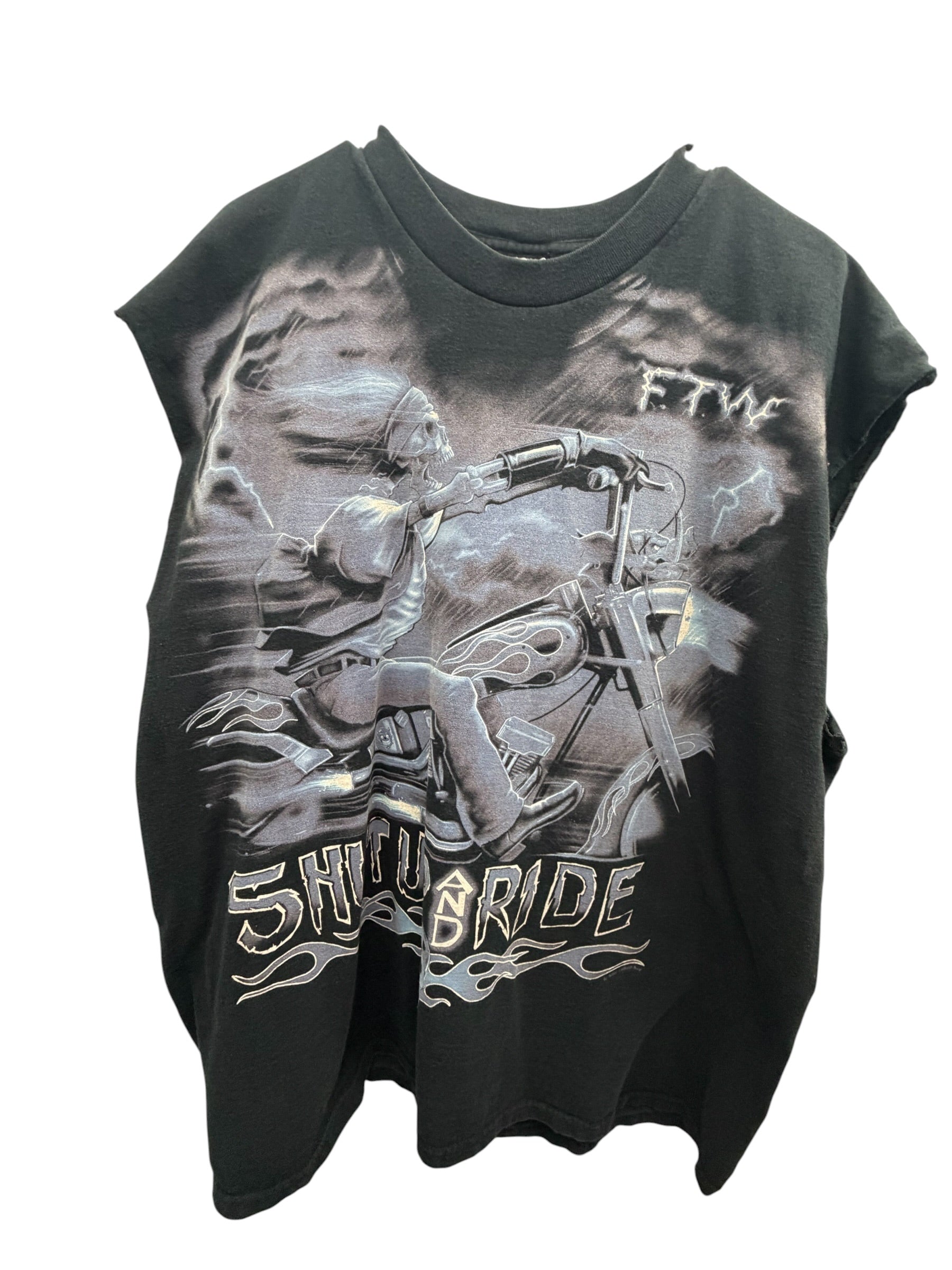 Vintage Liquid Blue FTW Shut Up And Ride Skeleton Biker Sleeveless T-Shirt
