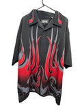 Dragginfly Y2K Red And Grey Flames Print Short Sleeve Button-Down Shirt