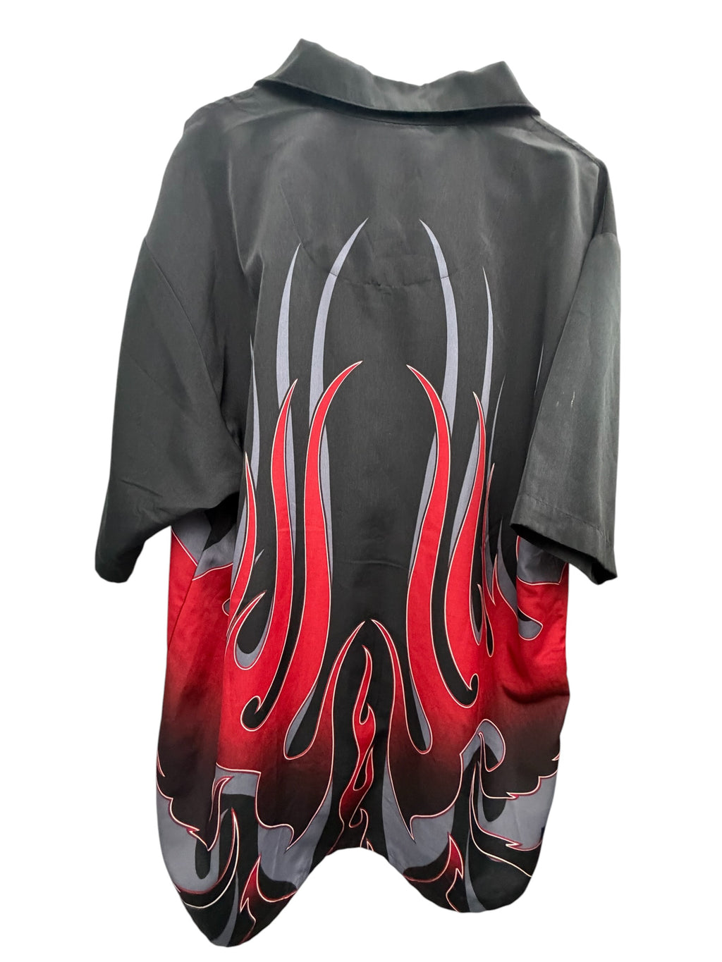 Dragginfly Y2K Red And Grey Flames Print Short Sleeve Button-Down Shirt
