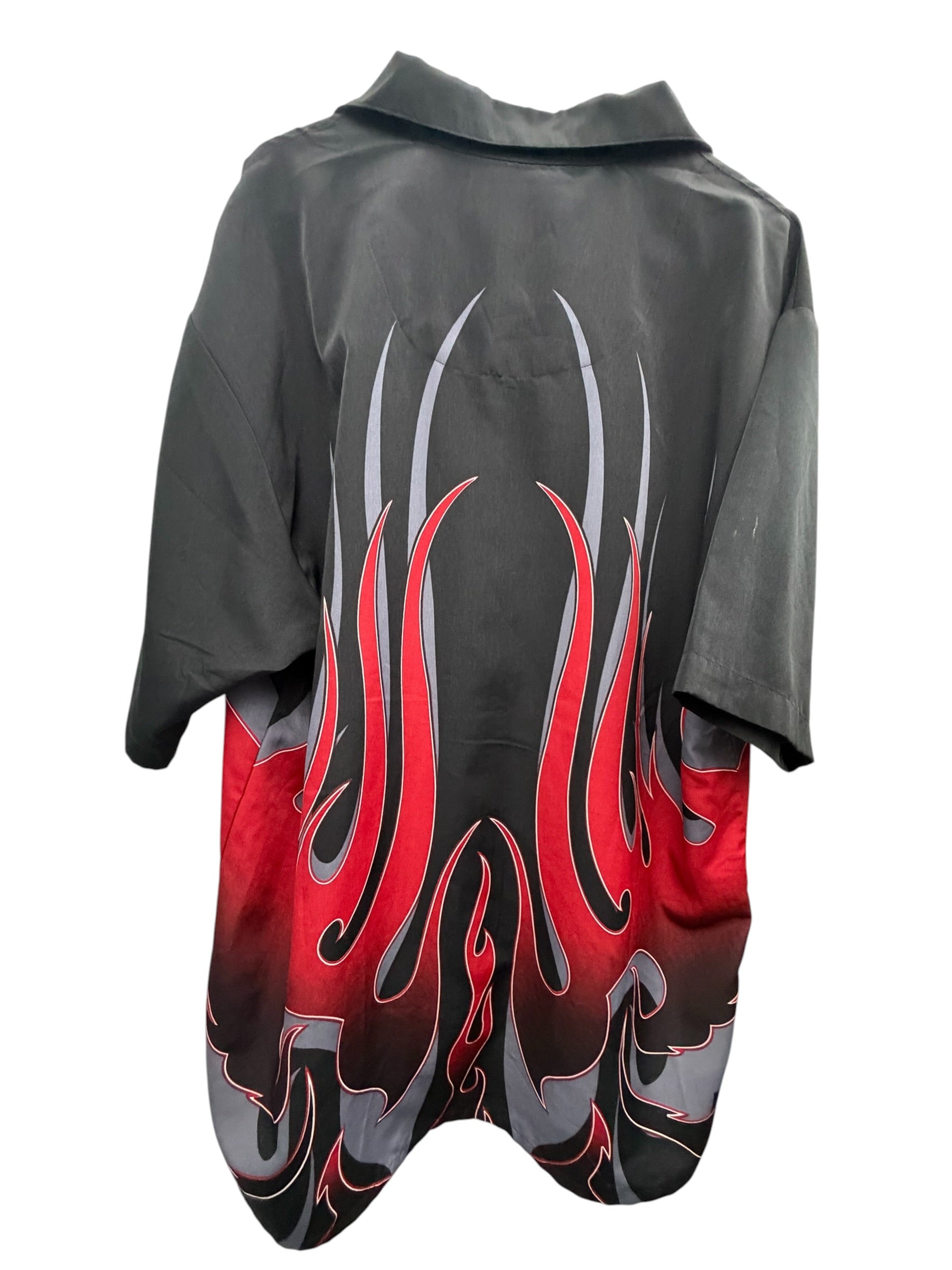 Dragginfly Y2K Red And Grey Flames Print Short Sleeve Button-Down Shirt